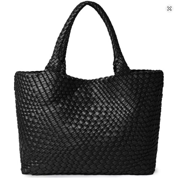 New woven vegan leather shoulder tote - Picture 1 of 11